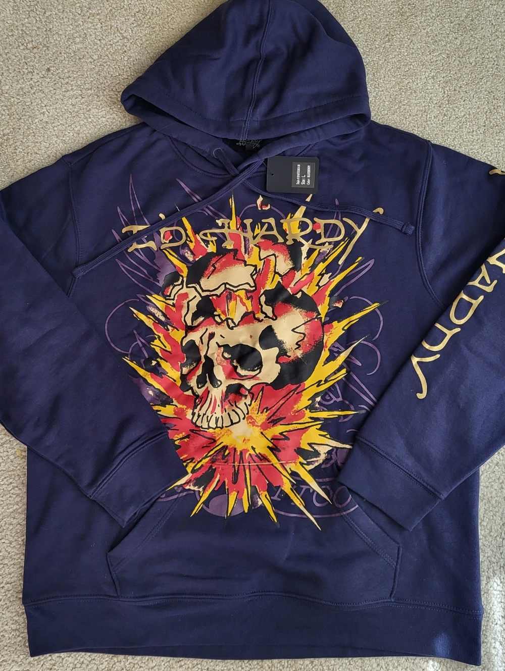 Ed Hardy Men's Blue Size L Graphic Scull Hoodie Pullover NWT